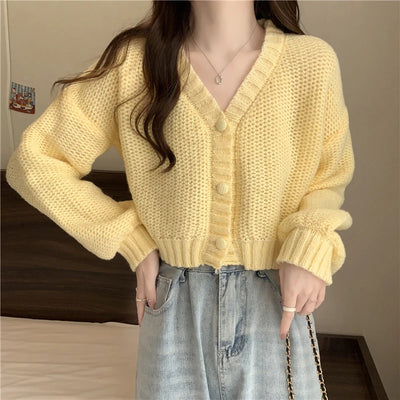 EVNISI Women Slim Sweater Cardigan V-Neck Button Up Casual Solid Knitting Sweater Coat Sweet For Women Cardigan Coat Autumn 2023