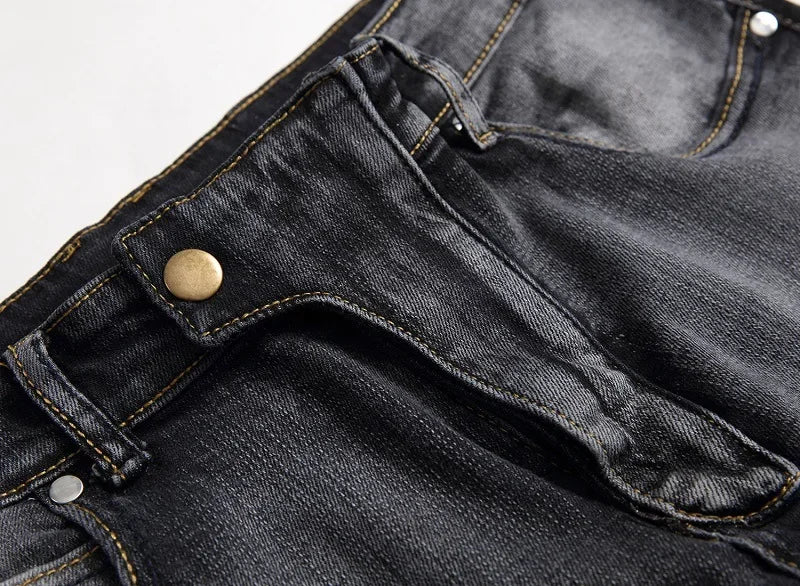 Jeans Men Long Pencil Pants Denim Pant High Waist Slim Fit Simple Zipper Splice Casual Regular Autumn Winter Straight Trousers