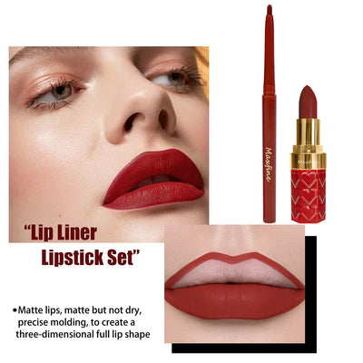 Velvet Matte Lip Liner Lipstick Pen Set Waterproof Long Lasting Sexy Red Contour Tint Lipstick Non-stick Cup Lipliner Pen Makeup