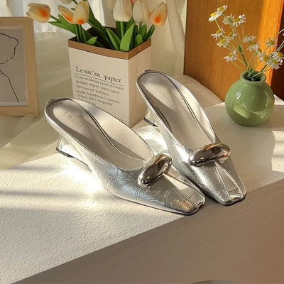 2025 Silver Slope Heel Peep Top Sandals Fashion Open Toe Slippers Banquet Party Woman Shoes 35-42 Urban Beauty