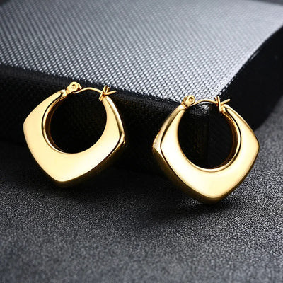 Fashion Square Geometric Hoop Earrings for Women, Chic Metal Stainless Steel Lady Earrings Bijoux Femme New Jewelry