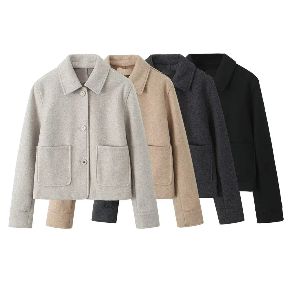 2024 RARF loose single breasted lapel long sleeved short pocket decoration soft coat women's autumn and winter new item