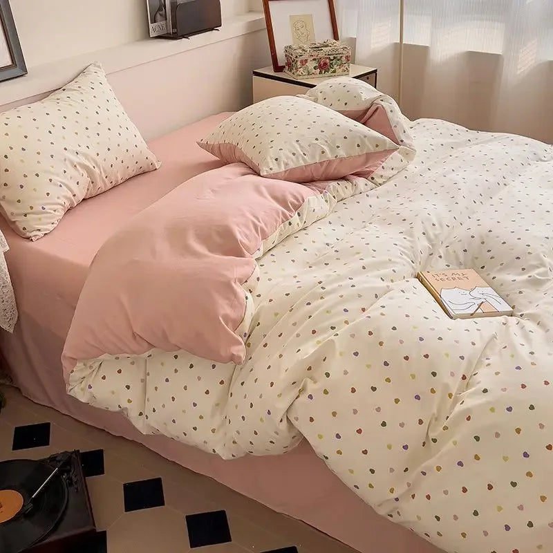 Green Floral Bedding Set Twin Full Queen Size Duvet Cover for Girls Flat Sheet Pillowcase Washed Cotton Home Linens
