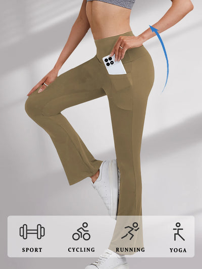 Women's Super Soft Flare Pants with Pockets High Waisted Tummy Control Workout Yoga Push Up Gym Fitness Leggings Bell Bottoms