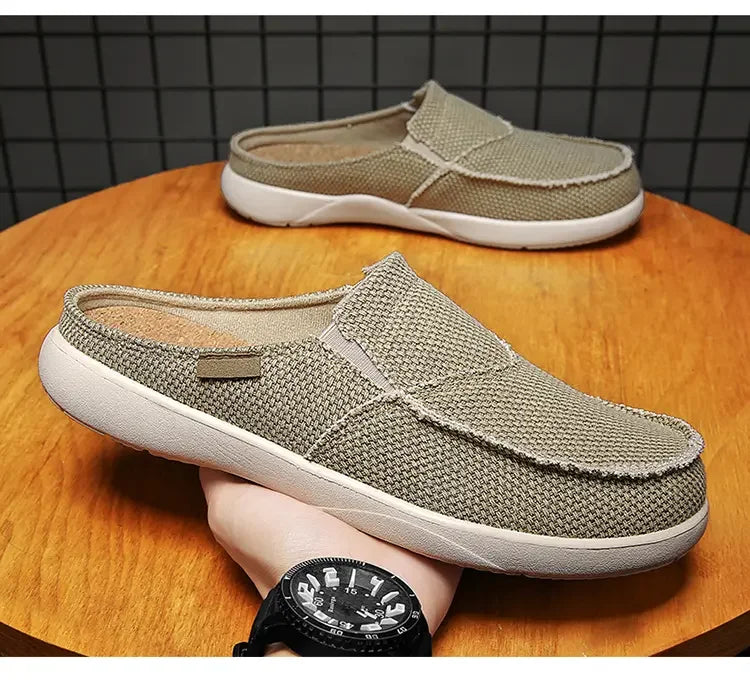 Men Half Shoes Slippers Summer Canvas Casual Classic Outdoor Slip-on Men Light Breathable Flat Loafers Walking Shoe Zapatillas