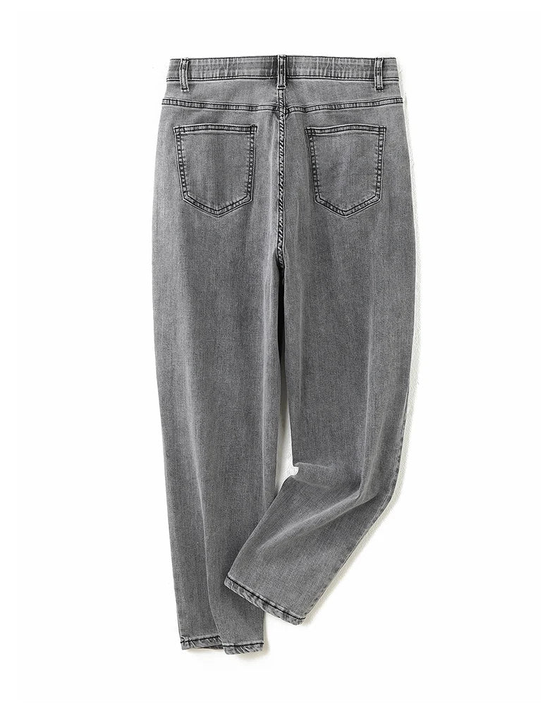 Plus Size Gray Jeans for Women Stretchy High Waist Mom Jeans Harem Full Length Washing Denim Jeans Curvy Fitting 100 Kgs Jeans