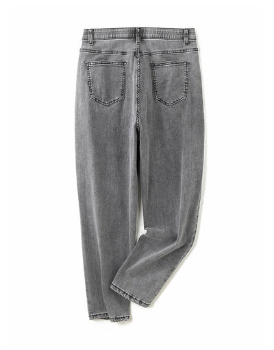 Plus Size Gray Jeans for Women Stretchy High Waist Mom Jeans Harem Full Length Washing Denim Jeans Curvy Fitting 100 Kgs Jeans