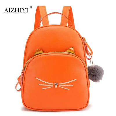 Travel Backpack Women Rucksack Teenagers 2023 Student School Bags for Girls Cartoon Cat PU Leather Satchel Black Shoulder Bag