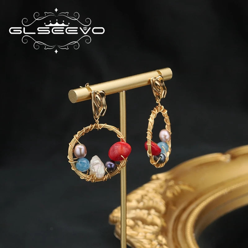 925 Sterling Silver Colorful Tassel Fresh Water Pearl Hoop Earrings Original Design Handmade Womans Luxe Jewelry GE0904
