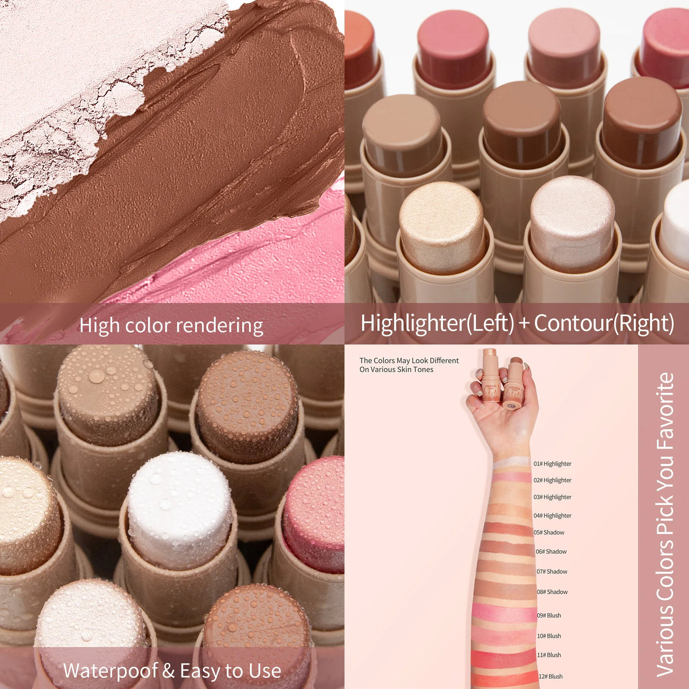 Makeup Face Brown Bronzer Contour Stick Contouring Bronzer Stick Highlighter Brightening Blusher Stick Rouge Cream Concealer Pen