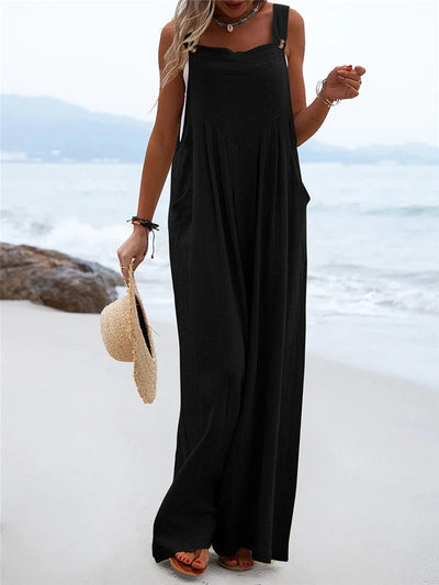 Overalls Women Summer Jumpsuit Outfits Plus Size Solid Color Casual Button Wide Leg Suspender Pants Overalls with Pockets