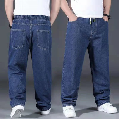 Men's Plus Size Jeans Elastic Waistband 30-48inch Stretch Denim Pants Straight Leg Breathable Loose Fit Streetwear Casual Wear