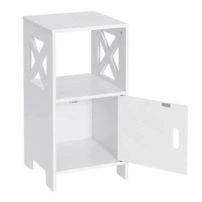 2PCS/SET Modern Nightstand 30x60x30cm Narrow White Bedside Table with 1 Open Compartment Door Cabinet Storage for Bedroom