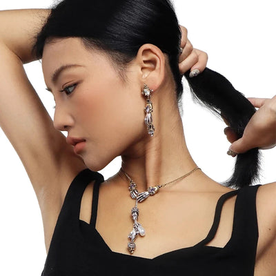 2023 New Skull Earrings Necklace Set Alloy Punk Gothic Style Men's And Women's Jewelry Party Gift