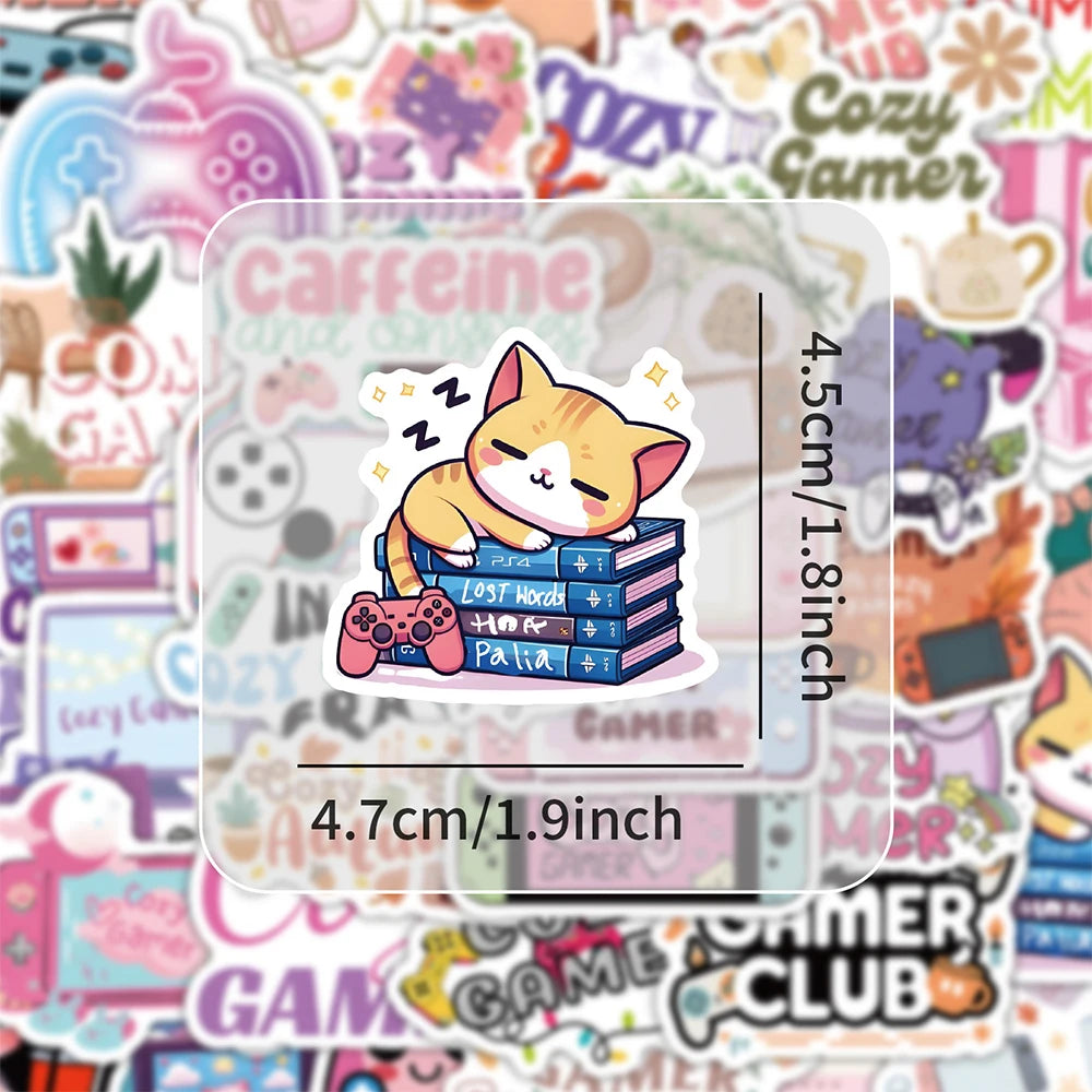 10/30/64pcs Cute Cartoon Cozy Gamer Graffiti Stickers DIY Notebook Laptop Phone Suitcase Fridge Decoration Sticker Kids Toys