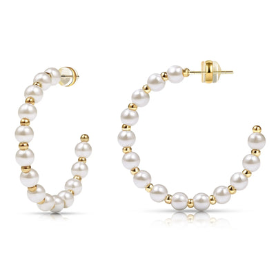 Shevalu New Women Elegant Pearl Hoop Earrings Lady Classic Design Multi-Size Earrings Luxury Hoops With 925 Sterling Silver Post