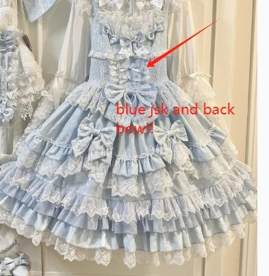 Original Lolita Dress Set Doll Feeling Girl Women's Sweet Jsk Suspender Dress Princess Fairy Lace Bow Sling Cake Dresses