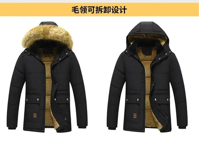 Male Fur Trench Overcoat Coats Parka Men's Warm Hooded Loose Parkas Men's Plus Velvet Casual Fashion Brand Thick Winter Parkas