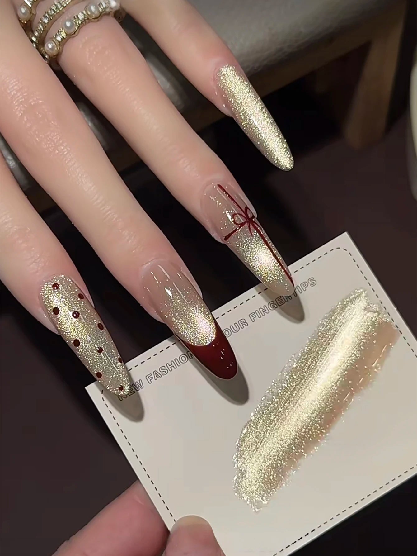 1-24pcs ZH Spring Summer Nails Red Champagne Gold Cat's Eye Gel Nail Polish Nail Art Versatile Popular Whitening Nail Supplies