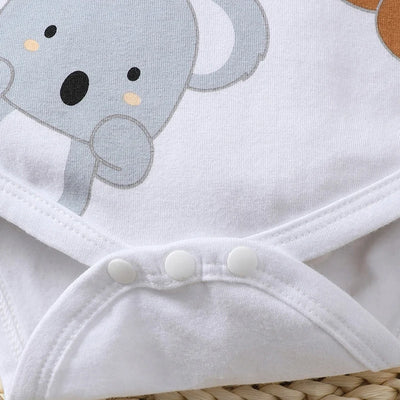 2PCS Short Sleeved Jumpsuit+Hat for Newborn Baby Boys and Girls 0-9 Months Cute Animals White Romper Bodysuits Onesie for Summer