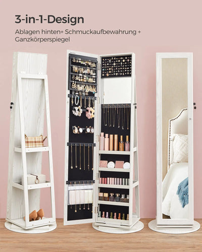 360 ° Rotatable jewelry storage Lockable Jewelry Cabinet Mirror Cabinet with Full Body Mirror