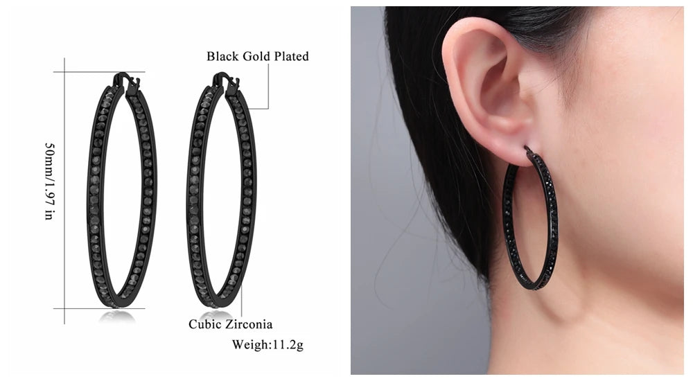CiNily Hoop Earrings Silver Plated Mult-colors CZ Crystal Stone Stainless Steel Big Round Punk Earring for Women Summer Jewerly