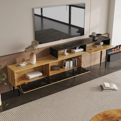 Lazyspace Modern TV Stand with Marble and Wood Grain, TV Cabinet with Iron Legs, Wooden TV Stand with Storage Space