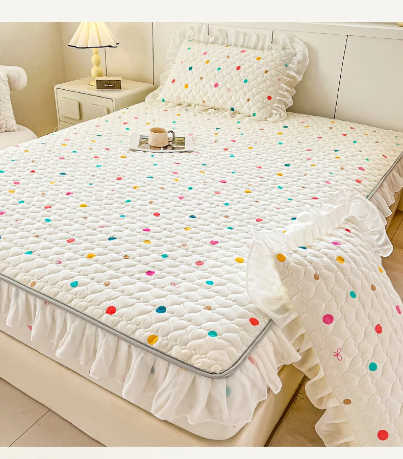 2025 New Single Bed Hat Korean Lace Bed Sheet Cover Chiffon Princess Wind Ins Cotton Four Seasons Bedspread Protective Cover