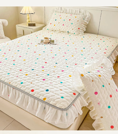 2025 New Single Bed Hat Korean Lace Bed Sheet Cover Chiffon Princess Wind Ins Cotton Four Seasons Bedspread Protective Cover