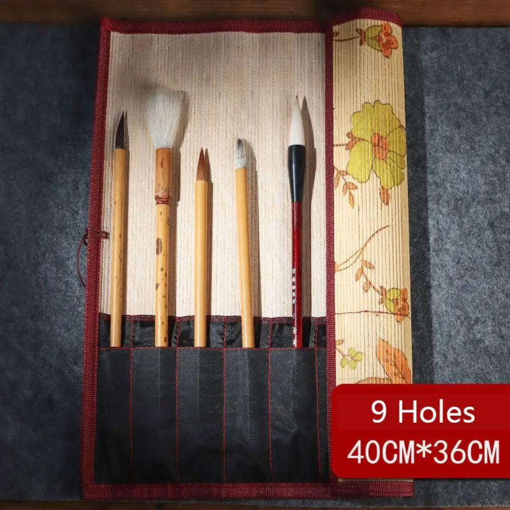 Bamboo Painting Brushes Holder High Quality Large Capacity Chinese Style Calligraphy Pen Curtain Pen Case Art Supplies