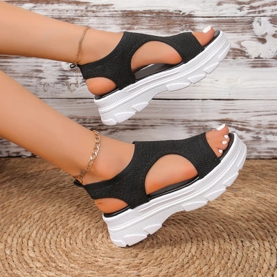 Women Summer Knitted Sports Platform Sandals Stretch Anti-slip Beach Sandals Casual Slip-On Thick Shoes Women Sandalias De Mujer