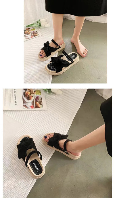 Fairy Style Women Sandals 2024 New Summer Women Slippers Outdoor Platform Beach Shoes Sexy Butterfly-Knot Women Roman sandalias