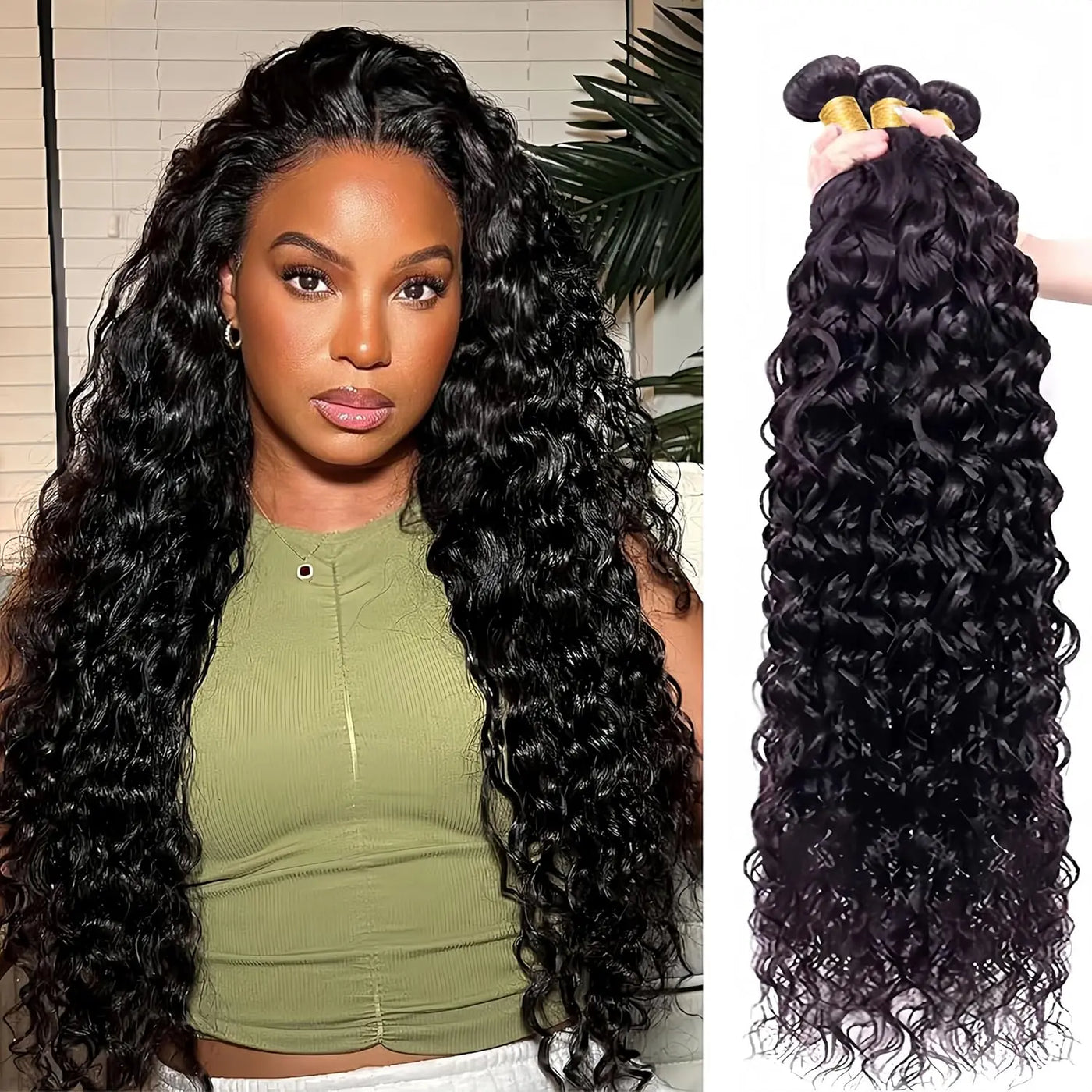Raw 100% Human Hair Bundles Brazilian Water Wave Bundles Human Hair 1/3/4 Pcs Water Wave Curl Wet and Wavy Human Hair Extensions