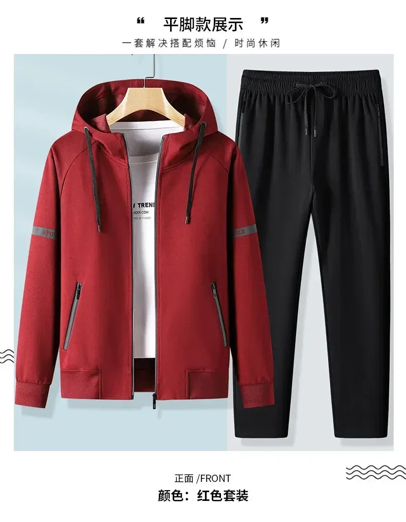 Male Workout Sports Outfit Autumn Spring Men Running Sports Tracksuits Sets Hoodies Zipper Outwear Sportwear+Sweatpants Sets