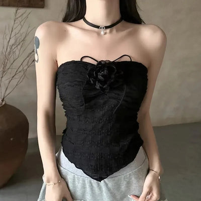 Y2K Women Fashion Sleeveless Vest Hanging Neck Irregular Lace-up Tops With Chest Female Sweet Sexy Vacation Style Top