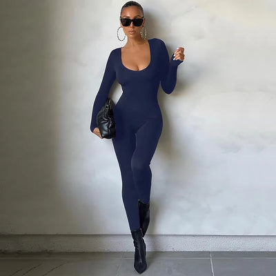 Dulzura Women 2024 Autumn Winter Long Sleeve Bodycon Streetwear Jumpsuit Overall One Piece Outfit Wholesale Items for Business