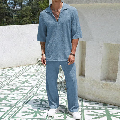 2024 Spring Summer Casual Cotton Shirts And Pants Suits Men Vintage Half Sleeve Irregular Cardigan Two Piece Sets Mens Outfits