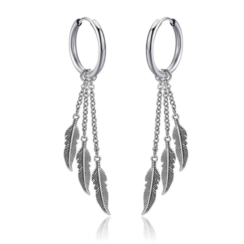 New Punk Stainless Steel Chain Hoop Earrings For Women Men 2023 Trendy Goth Pop Hip Hop Pendants Ear Jewelry Accessories Earring