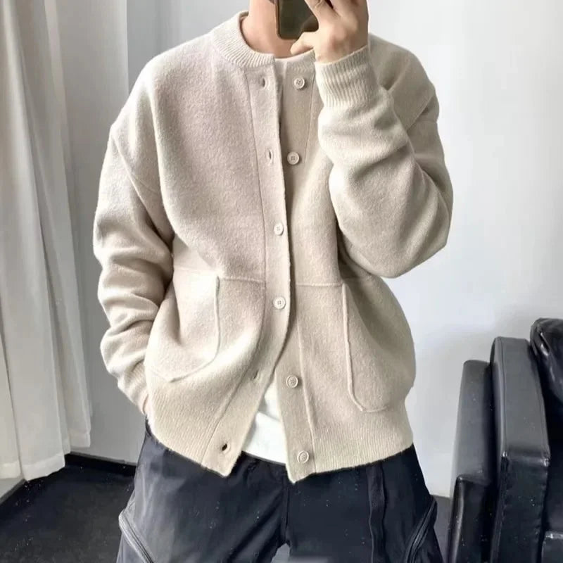 Autumn Winter New Style Men's Knitted Cardigan Sweater Casual Pure Color Lazy Fashion Youth Versatile Knitwear Coat