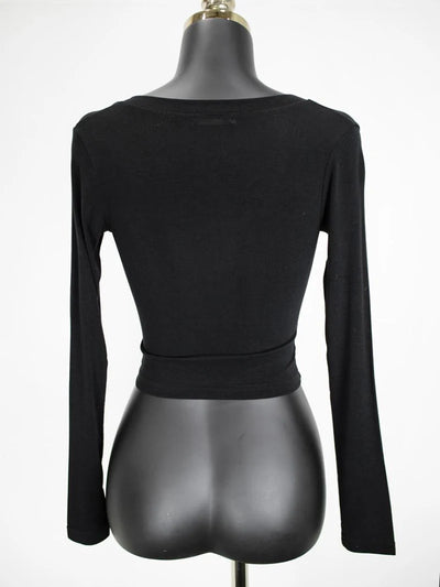 Button V-Neck Sexy Crop Top female long Sleeve Sashion Solid Color lady Tees Comfy Summer Basic Chic Thin T shirt See Through