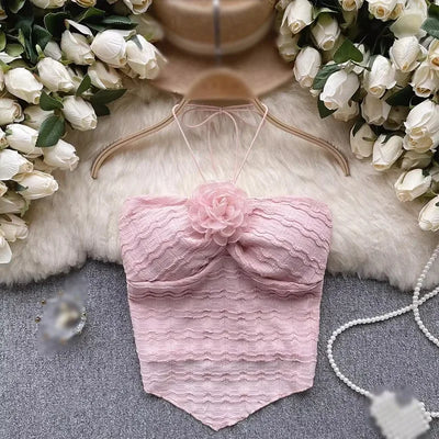 Y2K Women Fashion Sleeveless Vest Hanging Neck Irregular Lace-up Tops With Chest Female Sweet Sexy Vacation Style Top