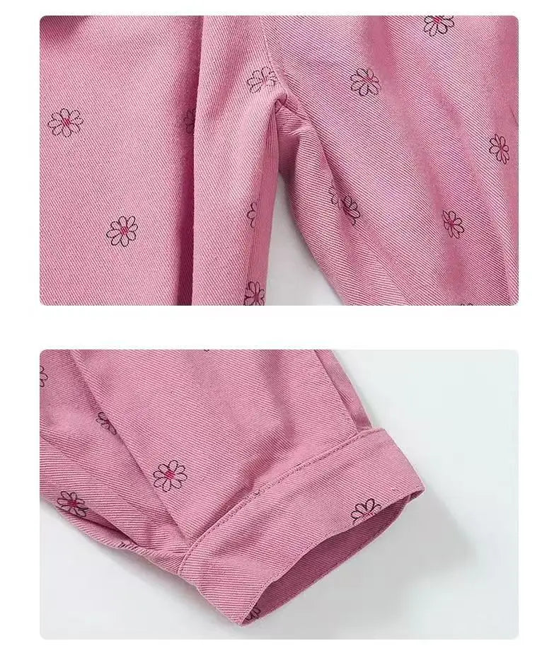 Girls Coat and Pants Two Piece Set 2025 Spring and Autumn New Korean Fashion Floral Casual Coat and Pants Two Piece Set Trend