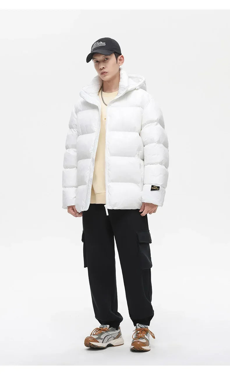 Solid Color with Hoodie Warm Puffer Jackets Padded Cotton Clothes Waterproof Jackets Man Winter Coats Men Hooded Zipper Parkas