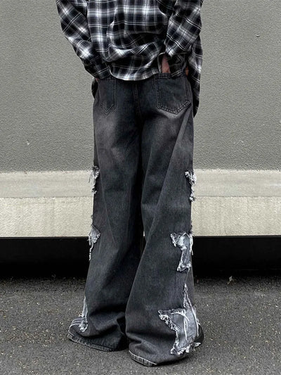 2024 Ropa Y2K Streetwear Star Patch Embroidery Baggy Stacked Jeans Pants For Men Clothes Wide Leg Old Straight Denim Trousers