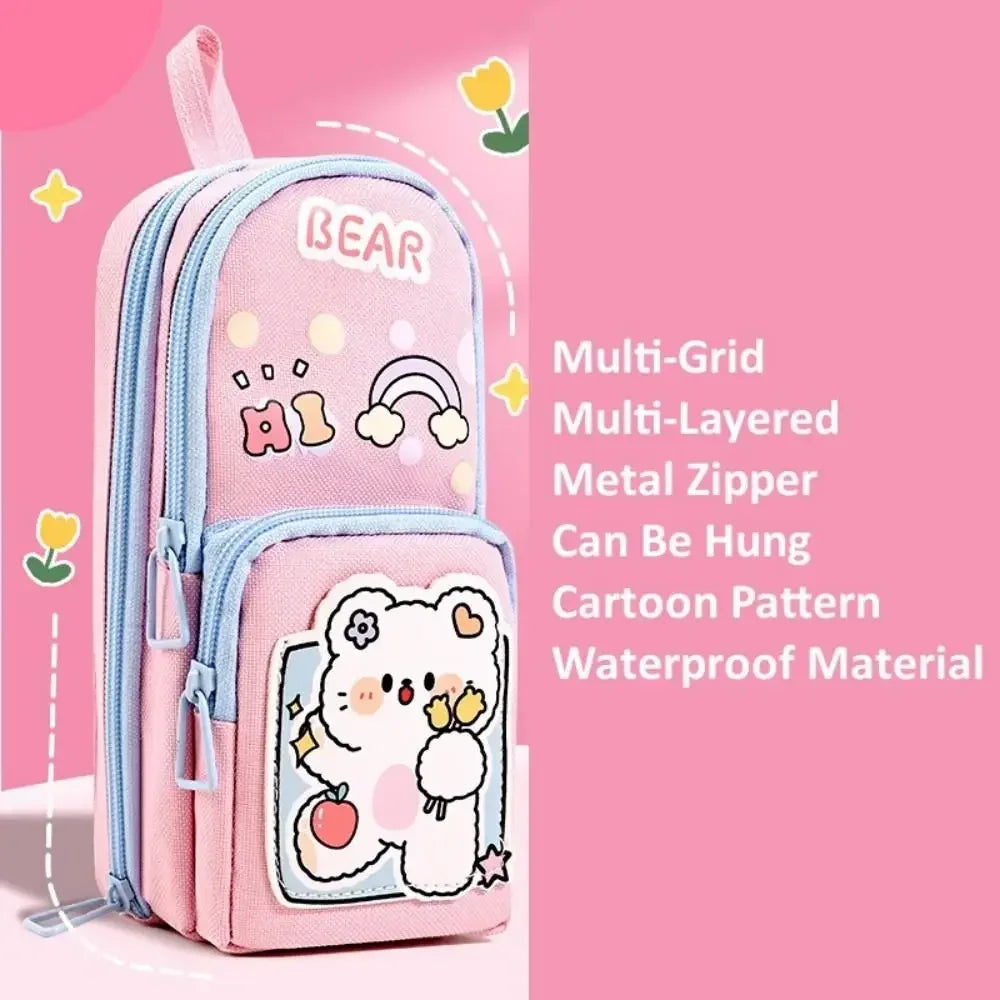 3Layer 6 Pockets Large Capacity Schoolbag shape Pencil Case Pencil Bag Aesthetic Stationery Holder Bag Girls Zipper Pencil Pouch