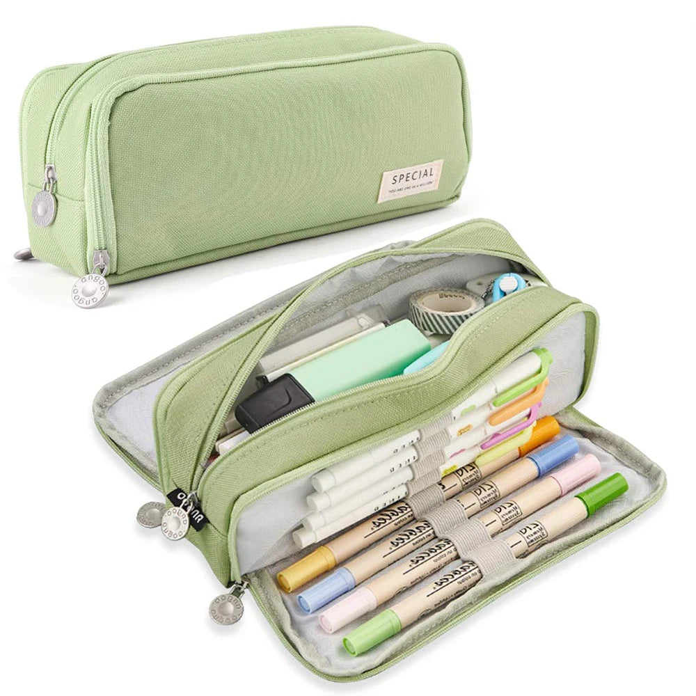 Large Capacity Pencil Case 3 Compartment Pouch Pen Storage Bag Double Side Opening Student Stationery Organizer School Supplies