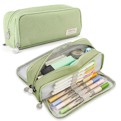 Large Capacity Pencil Case 3 Compartment Pouch Pen Storage Bag Double Side Opening Student Stationery Organizer School Supplies