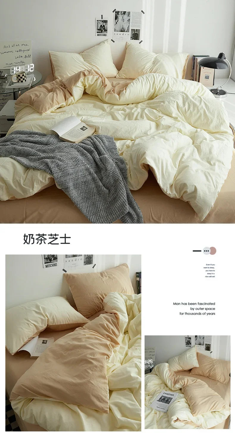 High Quality  Solid Color Double Washed Cotton Bedding 4 Pieces Set Student Dormitory Bed Linen Duvet Set Bed Suit
