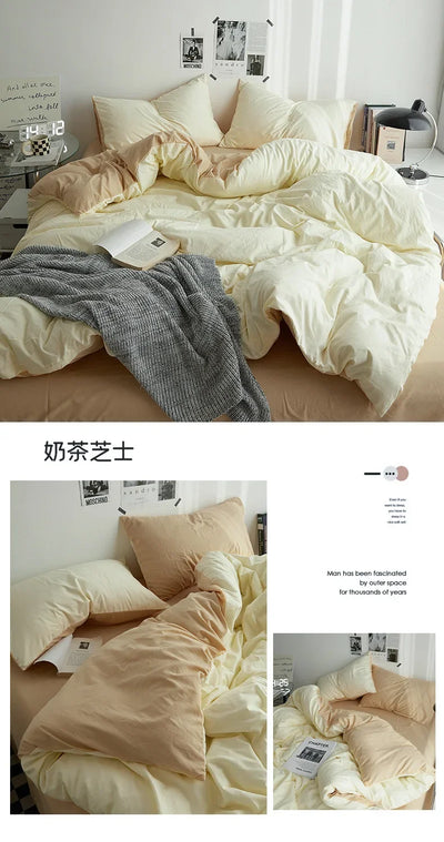 High Quality  Solid Color Double Washed Cotton Bedding 4 Pieces Set Student Dormitory Bed Linen Duvet Set Bed Suit