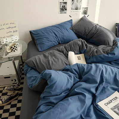High Quality  Solid Color Double Washed Cotton Bedding 4 Pieces Set Student Dormitory Bed Linen Duvet Set Bed Suit
